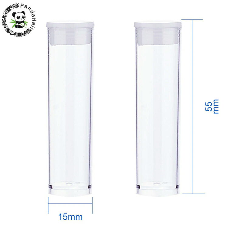 透明 プラスチック チューブ ビーズ 容器 55x15mm、ジュエリー 包装用 容器 ボトル、10個