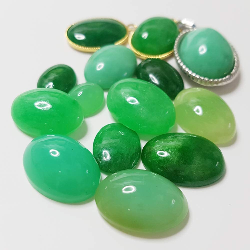 宝石用 ジェイドの原石・オーバル型 フラットバックのカボションカット 、DIY ジュエリー用 1個