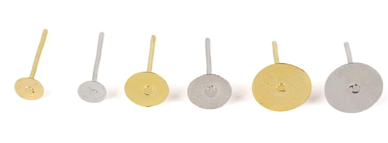 20個金属と鉄のイヤリングベース ジュエリー作り用,4mm 6mm 8mm,金とロジウムのフラットベースピン 10..