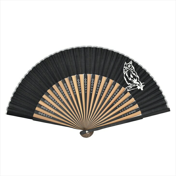 Ripple FAN 綿ローンモノトーンプリント 22.5cm ふくろう 黒 雑貨扇子 和柄 浴衣 和装 扇子 せんす センス 団扇 和風 和服 甚平 かっこいい おしゃれ オシャレ メンズ 大人 男性用 紳士用 外国人が喜ぶ プレゼント ギフト 男性プレゼント お祝い お土産 海外 日本 和雑貨