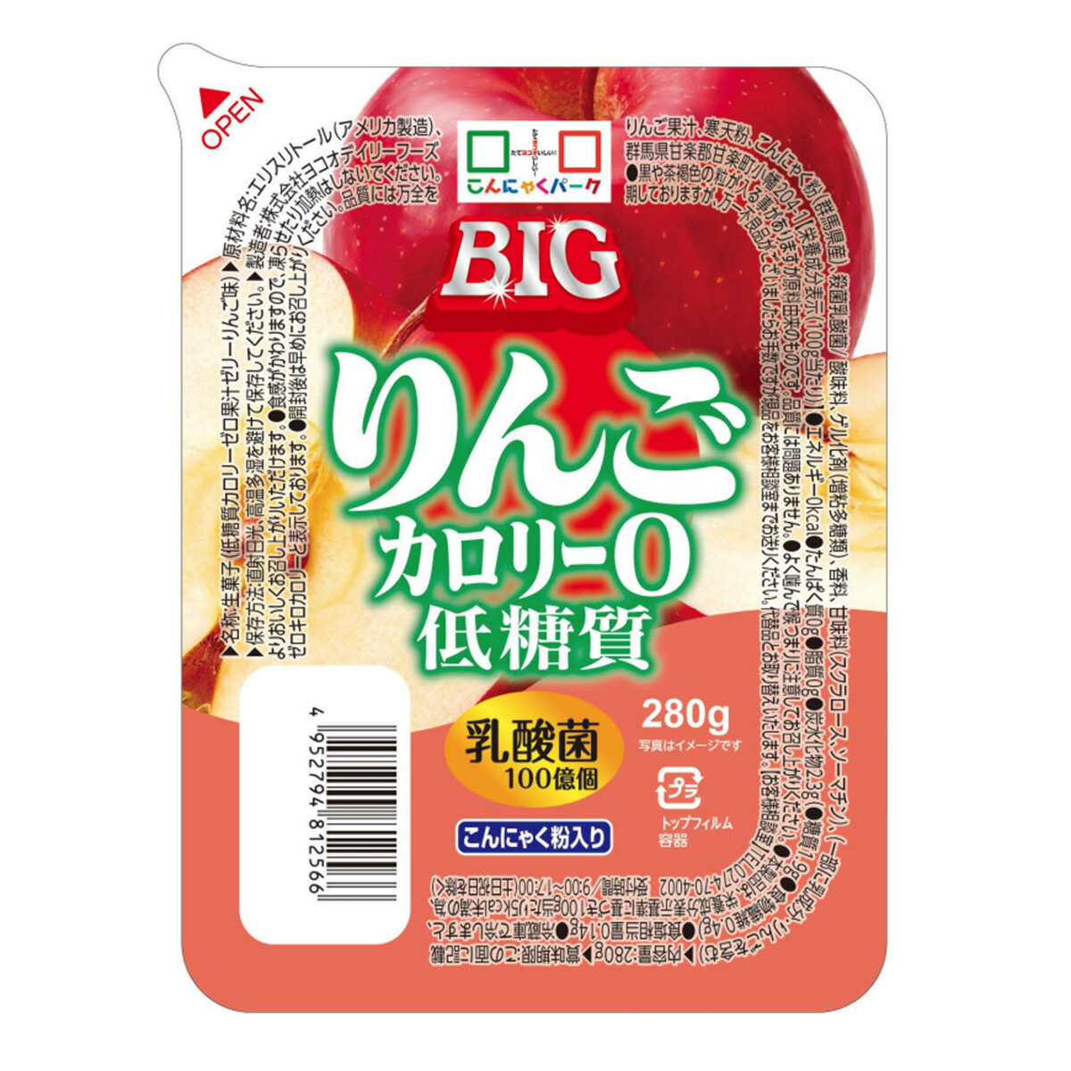 こんにゃくゼリー まとめ買い カロリーゼロ ヨコオデイリーフーズ 低糖質カロリー0BIG りんごゼリー リンゴ 蒟蒻 群馬県産 0Kcal 大容量 (280g*36個入*1箱)