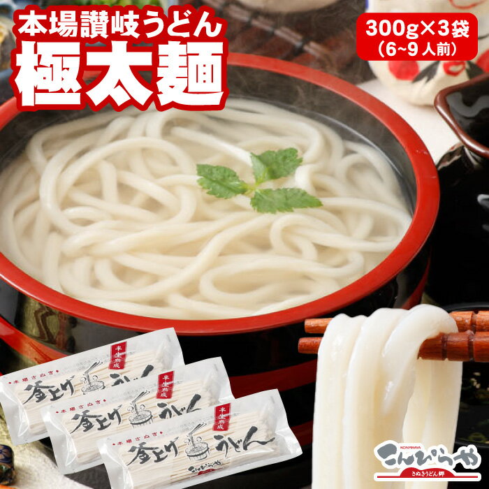 半生極太麺！本場さぬきうどん で釜揚げ・釜玉・お鍋にも最適な包丁極太切り 讃岐うどん 300g×3袋（6人前〜9人前）【送料無料】つゆ無..