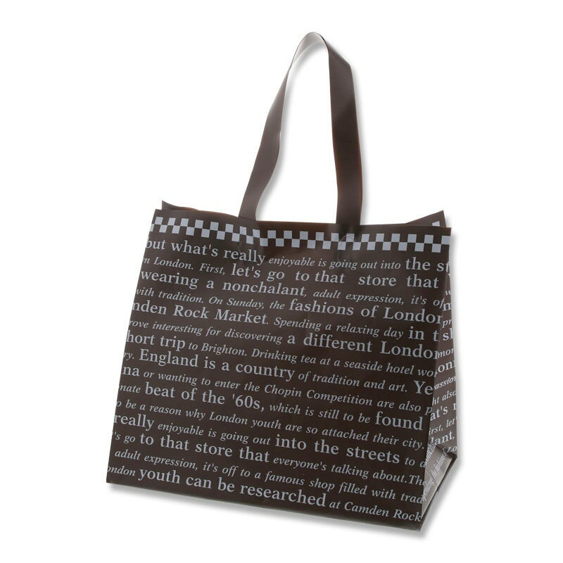 HEIKO 手提げポリ袋 ポリチャームバッグ WM チェッカー ブラウン 厚み0.08mm 表記入 20枚