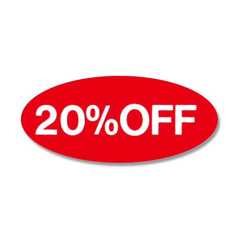 【ネコポス/10束まで送料270円】HEIKO タックラベル(シール) No.108 「20%OFF」 16x36mm 300片