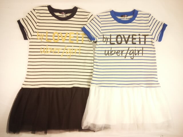 Rakuten - 半額処分 定価5390円税込 【セール】by LOVEiT(バイラビット)★爽やかボーダー柄にチュール切り替えフリルのワンピース