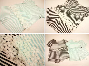 【セール】by LOVEiT(バイラビット)★裾まわりカットレースのボーダー柄Tシャツ&ショートパンツのセットアップスーツ