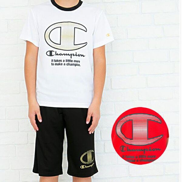 チャンピオン Champion Tシャツ ハーフパンツ 上下セット ホワイト レッド 100 110 120 130 140 150 160cm 2019夏