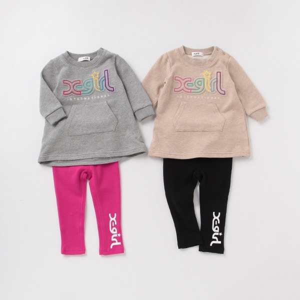 お気にいる エックスガールステージス X Girl 裏毛 レインボーロゴワンピース パンツセットアップ ベージュ グレー 上下セット 80cm ポイント10倍 Www Kart555 In