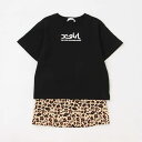 X-girl Stages エックスガール ステージス サークルロゴ半袖Tシャツ＋総柄スカートSET ヒョウ柄 クロ ブラック 80 90 100 110 120 130 140cm キッズ