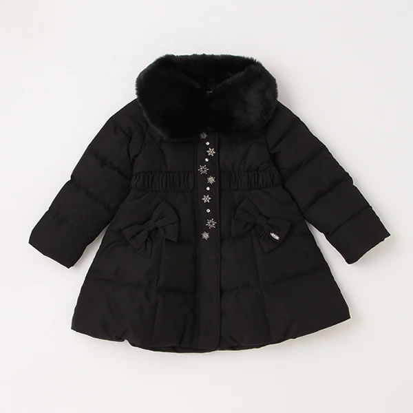 mezzo piano メゾピアノ フェイクファー衿つき ロングダウン 110 120 130 140cm ブラック クロ アウター 秋冬 キッズ