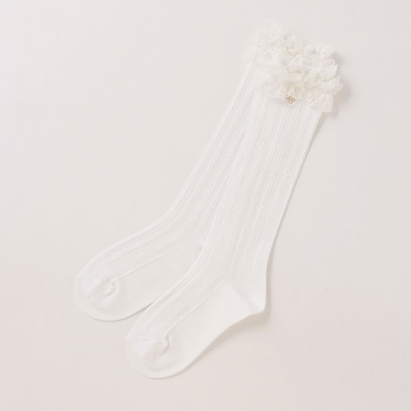 mezzo piano メゾピアノ 2段レース透かし柄ハイソックス【日本製】 靴下 オフホワイト 16 17 18 19 20 21 22cmキッズ