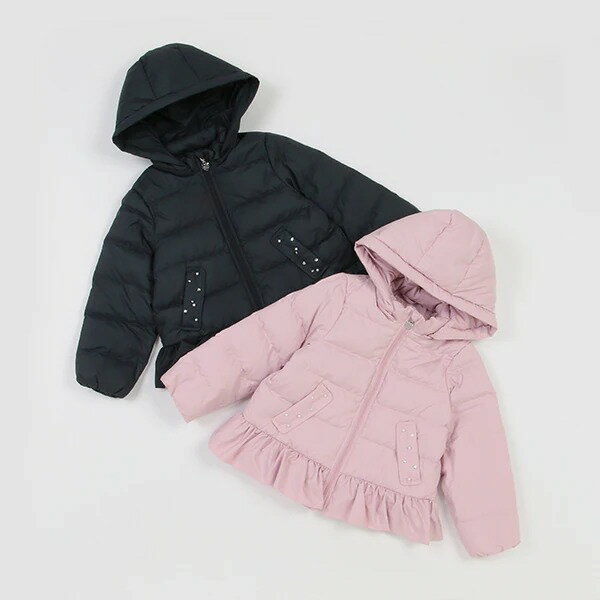 mezzo piano メゾピアノ ビジューポケット ショートダウン アウター ピンク 紺 ネイビー フード取り外し可能 130 140cm キッズ ジュニア