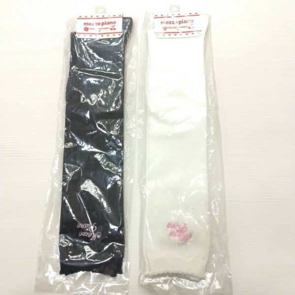 楽天こにゃんこBRAND　KID’S【半額処分】メゾピアノ mezzopiano ジュニア ヴィンテージ 定価2090円 ロゴ刺繍&キラキラビジューハイソックス シロ クロ 靴下 23-25cm 日本製 セール キッズ