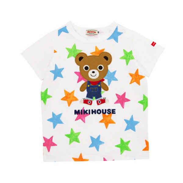 MIKI HOUSE 正規取扱店/ MIKIHOUSE ミキハウス カラフル星柄くまワッペンTシャツ 半袖 90cm 春夏 キッズのサムネイル