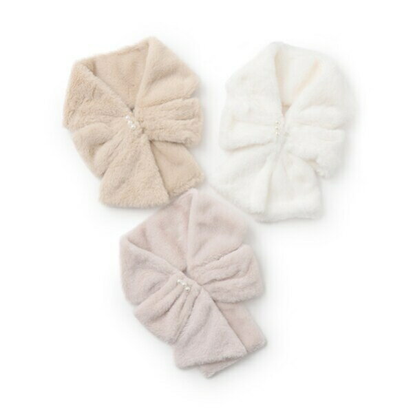 petit main プティマイン ファーリボンティペット アイボリー ライトピンク モカチャ パール フリーサ..