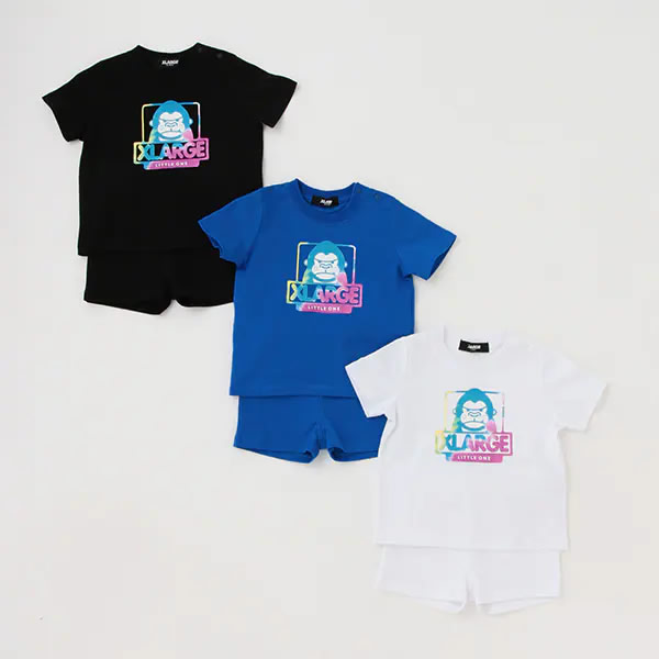 XLARGE KIDS エクストララージ キッズ タイダイファニーゴリラセットアップ 70 80cm 半袖 半ズボン パンツ シロ ブラック ブルー ゴリラ グラデーション ベビー