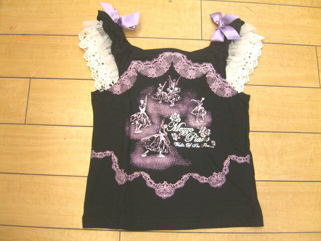 スーパーセール 半額処分 ヴィンテージ メゾピアノ フリルたっぷりバレエダンサータンクトップ 夏 ブラック クロ 140cm