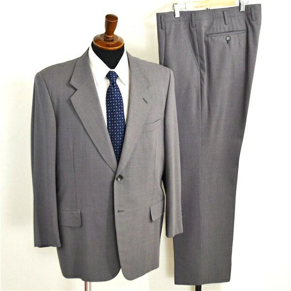 KINTETSU 2つボタン シングルスーツ L AB6 ダークグレー ストライプ ワンタック 袖口3つ釦 開き見せ 夏物 春夏 薄手 6XA097 【送料無料】【中古】【メンズビジネス】202601