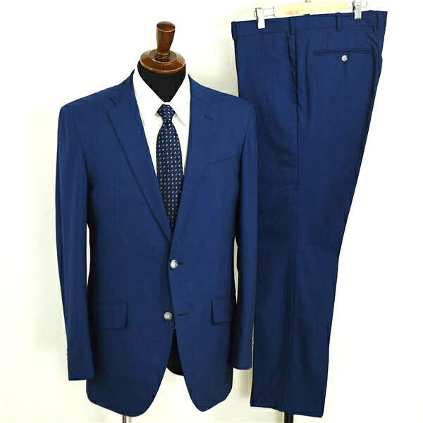 麻布テーラー 2つボタン シングルスーツ L A7 ダークネイビー ストライプ ノータック 開き見せ azabu tailor 夏物 春夏 薄手 6XA136 【送料無料】【中古】【メンズビジネス】202601