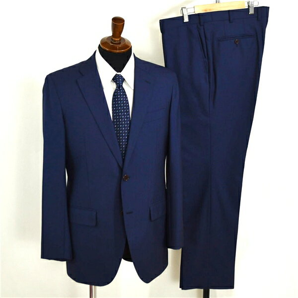麻布テーラー 2つボタン シングルスーツ L A7 ダークネイビー ストライプ ノータック 開き見せ azabu tailor 夏物 春夏 薄手 6XA141 【送料無料】【中古】【メンズビジネス】202601