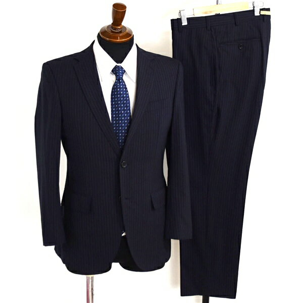 Kintetsu 2つボタン シングルスーツ S YA4 ダークネイビー ストライプ ノータック 袖口4つ釦 開き見せ 2EF31043 夏物 春夏 薄手 6XB034 【送料無料】【中古】【メンズビジネス】202602