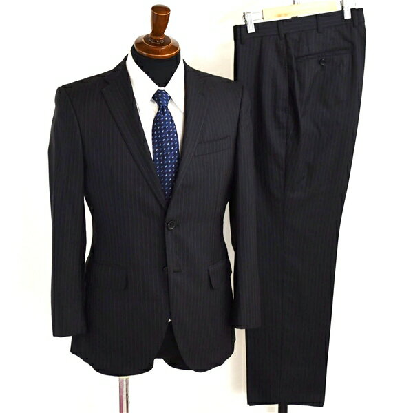 Kintetsu 2つボタン シングルスーツ S YA4 ダークネイビー ストライプ ノータック 袖口4つ釦 開き見せ 1KF7624 合物 春秋 6XB036 【送..