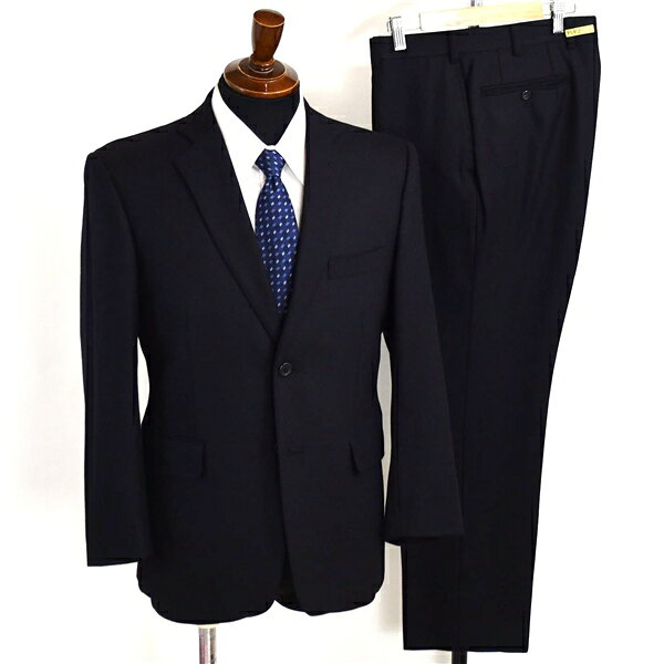 Kintetsu 2つボタン シングルスーツ S A4 ダークネイビー ノータック 袖口4つ釦 開き見せ 12667-2108960 合物 春秋 6XB037 【送料無料】【中古】【メンズビジネス】202602