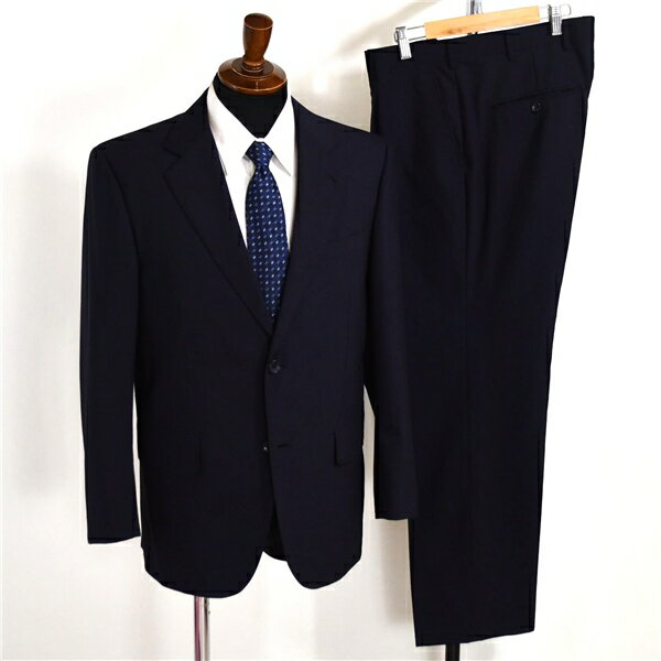 LESLIEGRANT 2パンツ 2つボタン シングルスーツ M AB5 ダークネイビー ストライプ 袖口4つ釦 開き見せ 46207 夏物 春夏 薄手 6XB041 【送料無料】【中古】【メンズビジネス】202602