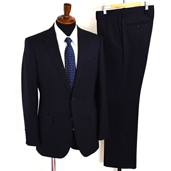 ダーバン 2つボタン シングルスーツ M A6 ダークネイビー ストライプ ノータック 袖口4つ釦 開き見せ 695110 合物 春秋 6XB063 【送料無料】【中古】【メンズビジネス】202602