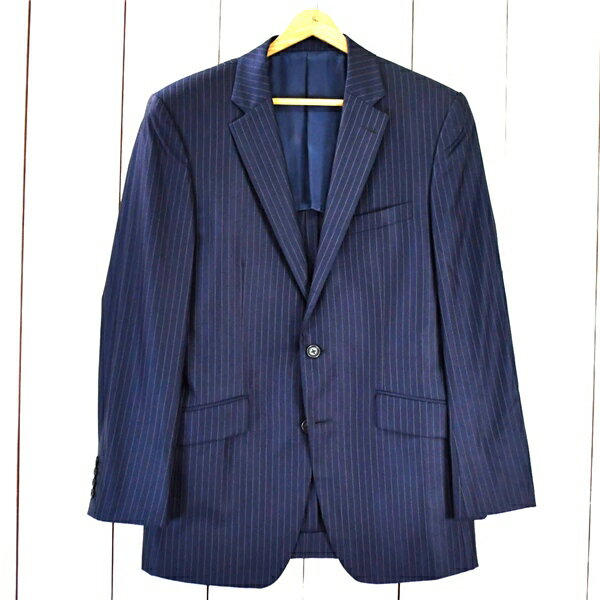 タケオキクチ TAKEO KIKUCHI シルク混 2つボタン シングル ジャケット 3/ L 光沢濃紺 ストライプ 袖口4つ釦 AJ070-64002AB / 6TC080 【送料無料】【中古】【メンズビジネス】202603