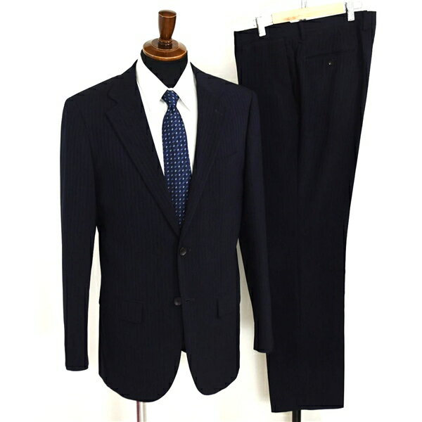 Trousers, Bottoms - P.S.FA 2つボタン シングルスーツ XL A8 ダークネイビー ストライプ ノータック 袖口4つ釦 開き見せ 11250720-88 夏物 春夏 薄手 6XC045 【送料無料】【中古】【メンズビジネス】202603