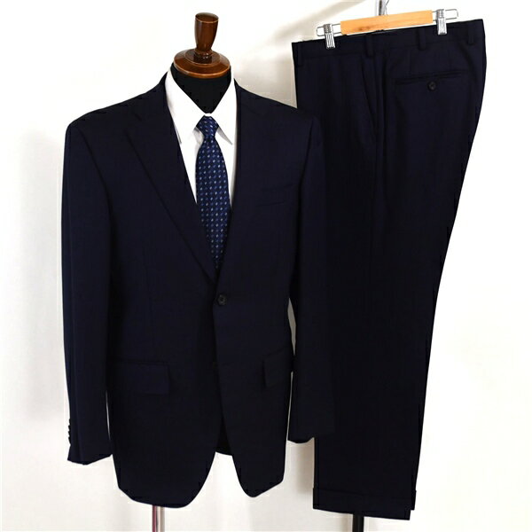 Trousers, Bottoms - 麻布テーラー 2つボタン シングルスーツ L A7 ダークネイビー ストライプ ノータック 袖口4つ釦 開き見せ O153-EZ1A 合物 春秋 6XC061 【送料無料】【中古】【メンズビジネス】202603