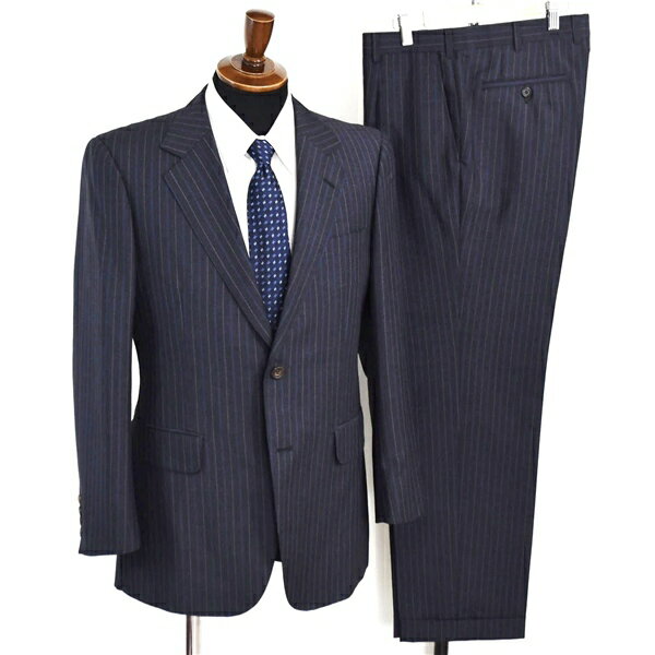 HENRY POOLE 200 英国製モヘア混生地 2つボタン シングルスーツ M AB6 ダークネイビー ストライプ B-158148-21 夏物 春夏 薄手 6XE028 【送料無料】【中古】【メンズビジネス】202604