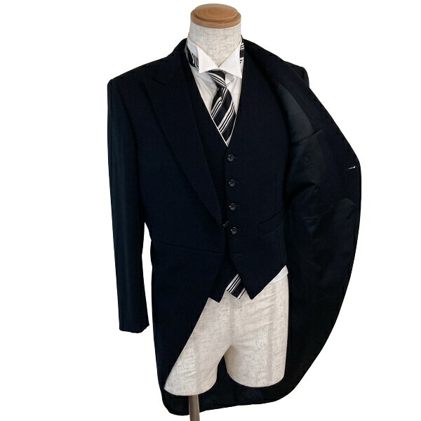 CODE STYLEのNIKKE FORMAL WEAR 白襟3ピース 拝みボタン モーニングコート A4 S ブラック 無地 ワンタック 春秋冬対応 開き見せ C-OS396 6XG062 【送料無料】【中古】【メンズビジネス】202607｜アングル2