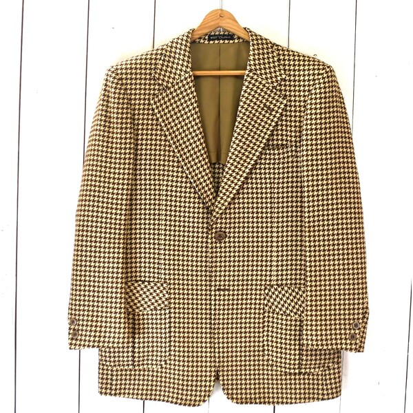 美品 FINE CLOTHES 2つボタンシングル ジャケット A6 / M ベージュベース 千鳥格子 春秋冬対応 開き見せ 日本製 4663 6TH097 【送料無料】【中古】【メンズビジネス】202608