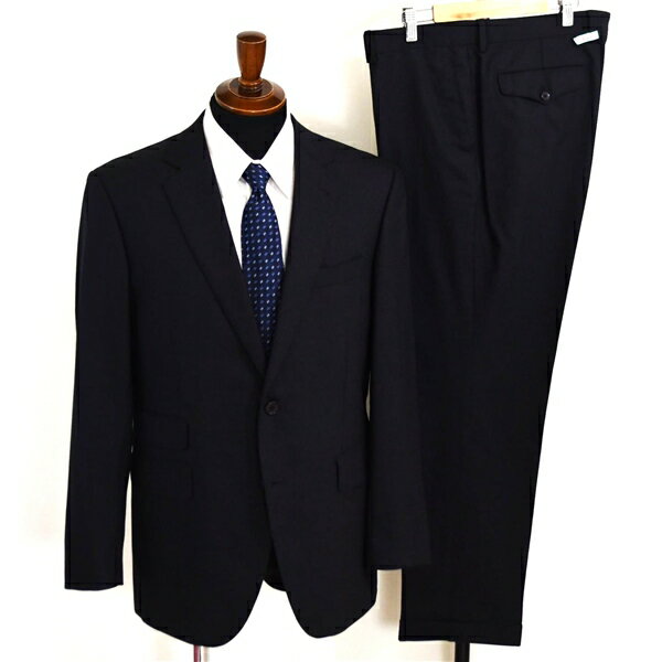 美品 ユニバーサルランゲージ 2つボタン シングルスーツ L AB7 ダークグレー ストライプ ノータック 本..