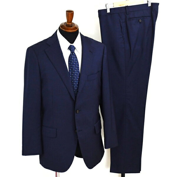 美品 ユニバーサルランゲージ 伊製生地 段返り 3つボタン シングルスーツ M AB6 ダークネイビー ノータ..