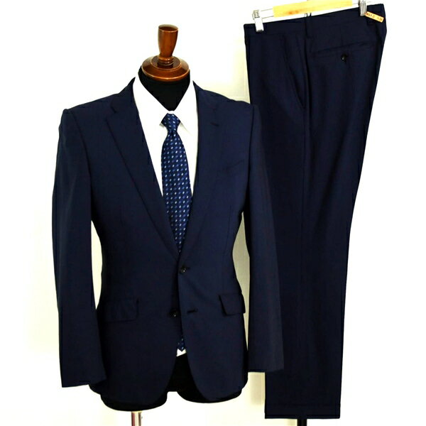 PerfectSuit 2つボタン シングルスーツ M Y5 ダークネイビー ストライプ ノータック 袖口4つ釦 開き見せ TN420257-88 夏物 春夏 薄手 5XL036 【送料無料】【中古】【メンズビジネス】202512