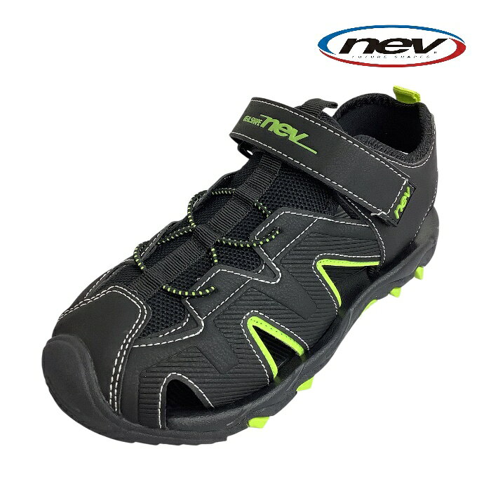 【在庫限り】数量限定特別価格／なくなり次第終了！NEV ネブ 361　BLACK/LIME ブラック/ライム 　キッズ　サンダル　スポサン　公園　お出かけ　マジックテープ　男の子　女の子　アウトドア　レジャー
