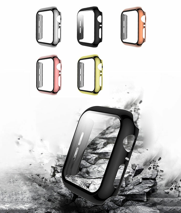 Apple Watch Series 6/5/4 Apple Watch SE ケース/カバー ガラスフィルム カット カバーケース/カバー 44mm/40mm メッキ 液晶カバー 全面保護 アップルウォッチ シリーズ6 クリアカバー ハードケース 保護ケース フィルム一体 装着簡単