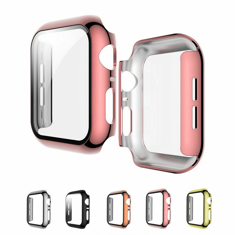 Apple Watch Series 6/5/4 Apple Watch SE ケース/カバー ガラスフィルム カット カバーケース/カバー 44mm/40mm メッキ 液晶カバー 全面保護 アップルウォッチ シリーズ6 クリアカバー ハードケース 保護ケース フィルム一体 装着簡単