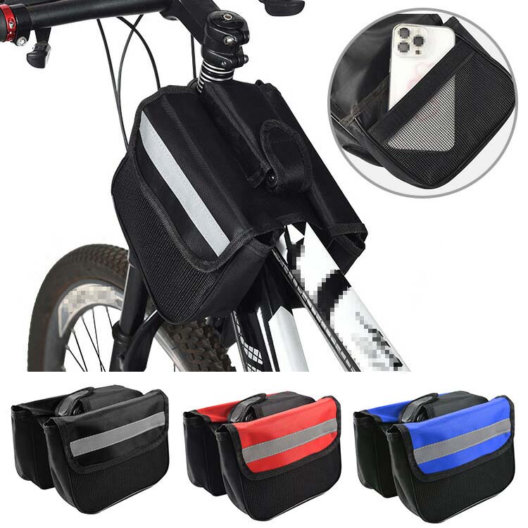 自転車用バッグ フレームバッグ フロントバッグ ポーチ 収納便利 大容量 メッシュ シンプル 無地 反射材付き 工具入れ サイクリングバッグ ロードバイク マウンテンバイク クロスバイク適用 アウトドア 簡単取り付け
