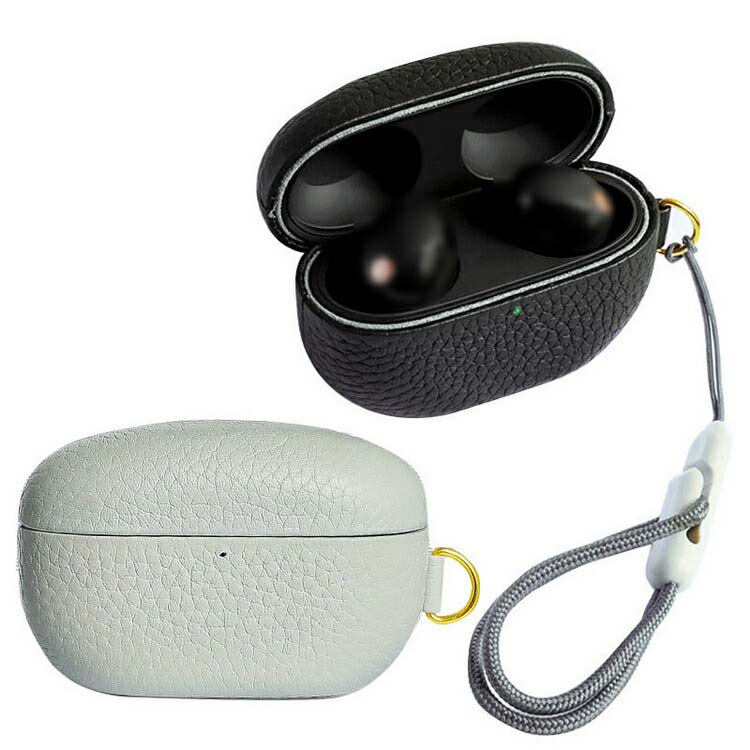 SONY WF-1000XM5 ケース PUレザー カバー 充電穴付き ストラップ付き QI充電 ワイヤレス充電 シンプル おしゃれ 傷防止 かわいい 保護カバー 保護ケース レザーケース ソニー ワイヤレスイヤホン
