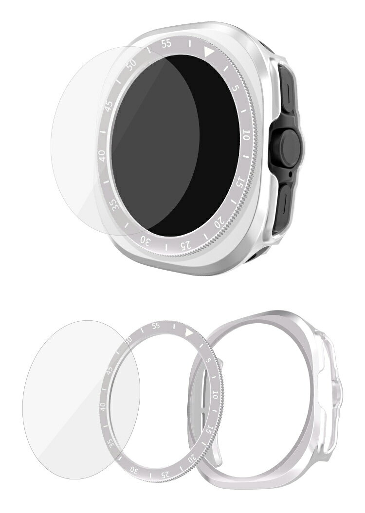 Galaxy Watch Ultra 2025 Ultra1/ 2 Ultra ケース カバー ベゼルリング + 保護ケース + 強化ガラス プラスチック ベゼルリング フレーム 可愛い/かわいい/きらきら ラインストーン エレガント ギャラクシーウォッチ ウルトラ 第1/2世代 47mm 耐衝撃ケース/カバー