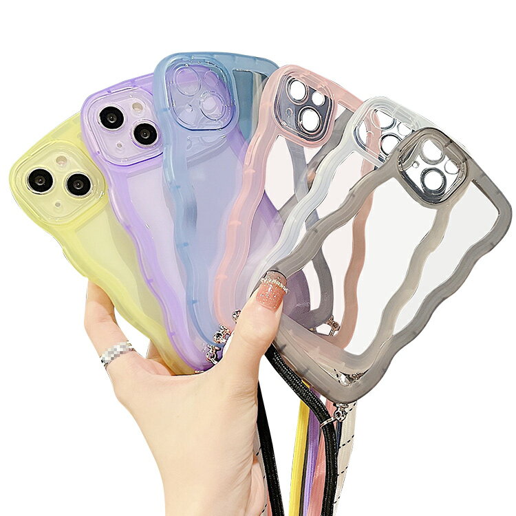 Rakuten - iPhone16 ケース ウェーブ 波型 なみなみ 波状 可愛い 半透明 TPU ソフトケース iPhone 16 Plus/16 Pro/16 Pro Max ショルダーストラップ 肩掛けベルト付き 長さ調節可能 Apple アップル アイフォン16/16プラス/16プロ/16プロマックス ストラップ穴 スマート