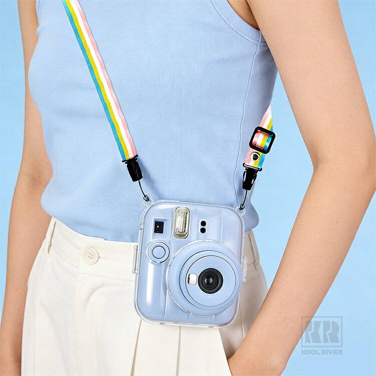 instax mini 13 ケース クリア カバー ショルダーストラップ付き 透明 プラスチッ...