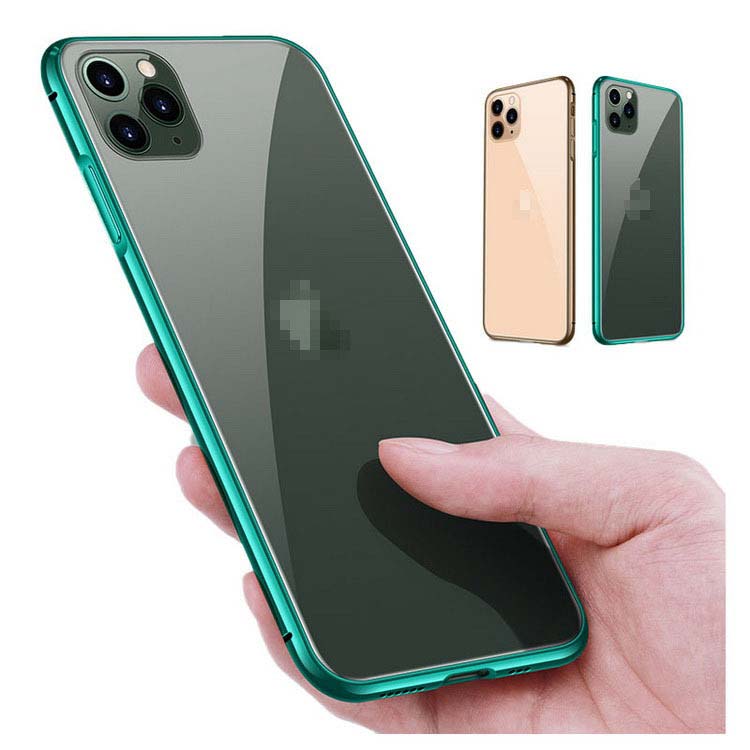 iPhone11 / 11 Pro / 11 Pro Max ケース/カバー アルミ バンパー クリア 透明 背面強化ガラス マグネット装着 背面パネル付き かっこいい アルミサイドバンパー おしゃれ おすすめ アイフォン11 / 11プロ / 11プロマックス【液晶保護強化ガラス付き】