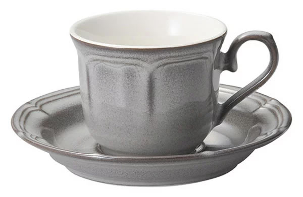 KOYO 光洋陶器 日本製【ラフィネ ストームグレー コーヒーカップ＆ソーサー】洋食器 コーヒー碗皿 コーヒー 珈琲 アンティーク調 おしゃれ カフェ プロユース 業務用 灰色 グレー 美濃焼 陶磁器 食器洗浄機対応 電子レンジ対応