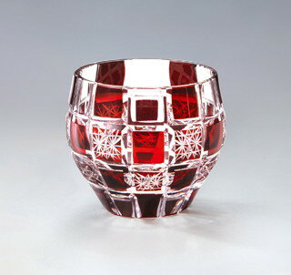 手づくり切子 ぐい呑み【刺子市松 レッド 酒カップ 約75ml AS34-RD】盃 杯 ぐい呑み お猪口 おちょこ 冷酒 日本酒 切子グラス 切子 モダン レッ...