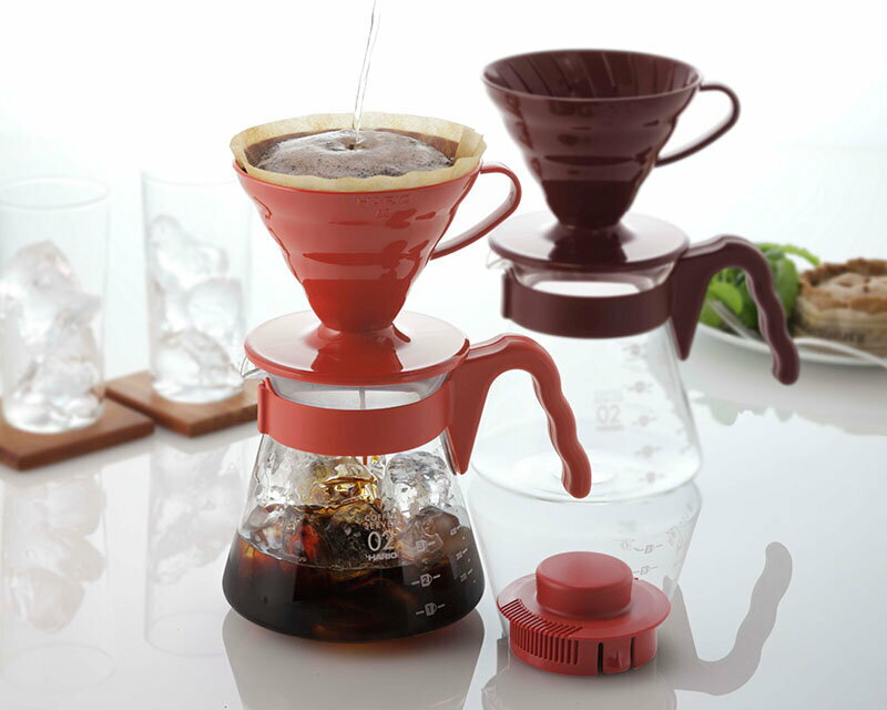 ハリオ HARIO 日本製V60コーヒーサーバー02セット 700ml レッド VCSD-02R ショコラブラウン VCSD-02CBR ペーパー増量コーヒー 珈琲 アイスコーヒー サーバー ポット 電子レンジOK 目盛り付き 耐熱ガラス ドリッパー
